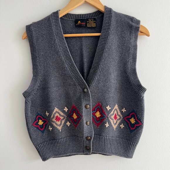 Lizsport Jackets & Blazers - Vintage 90s Lizsport Petite Western Embroidered Cotton Sweater Vest Retro Boho